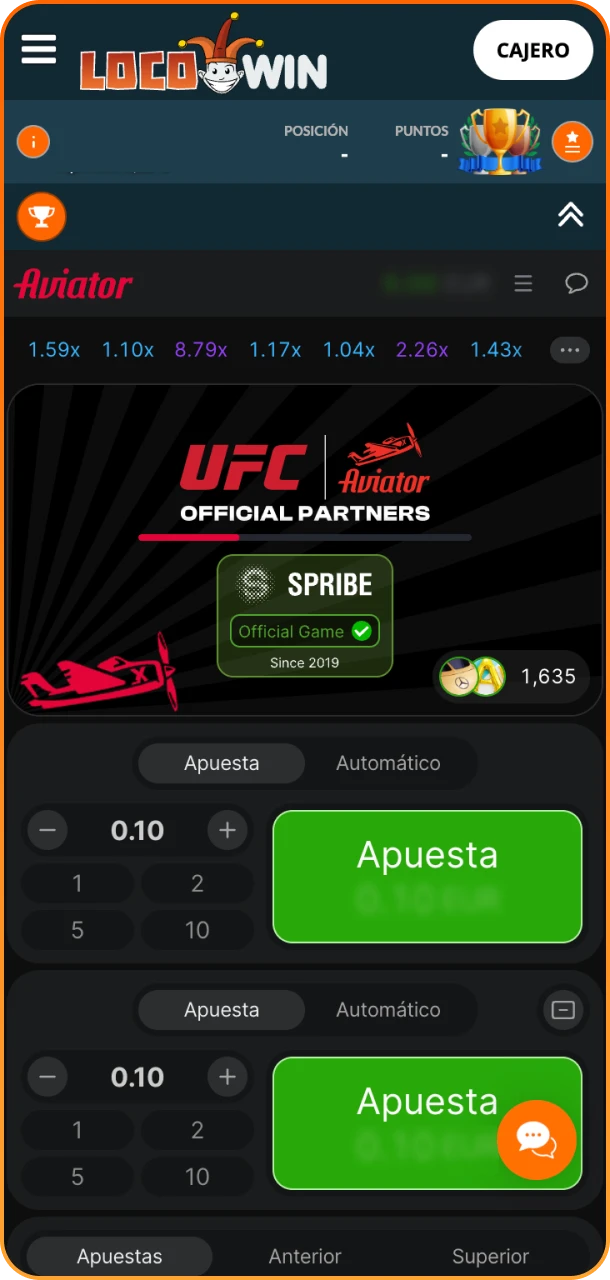 Comienza a jugar Aviator ahora en Locowin.