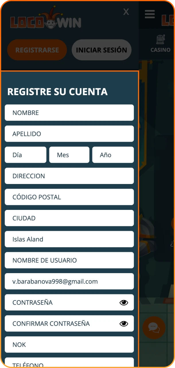 Rellena tu información y forma parte de Locowin.