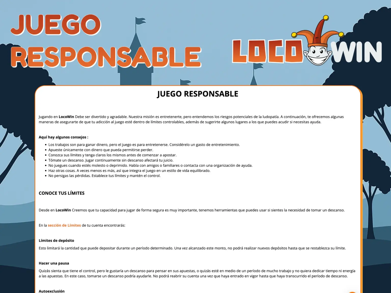 Juega de manera responsable y diviértete en Locowin.